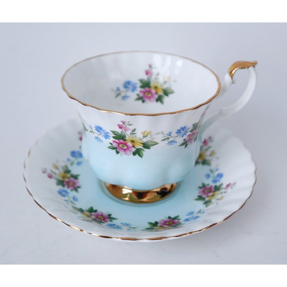 Vintage Royal Albert Teacup and Saucer Baby Blue  Roses #4362